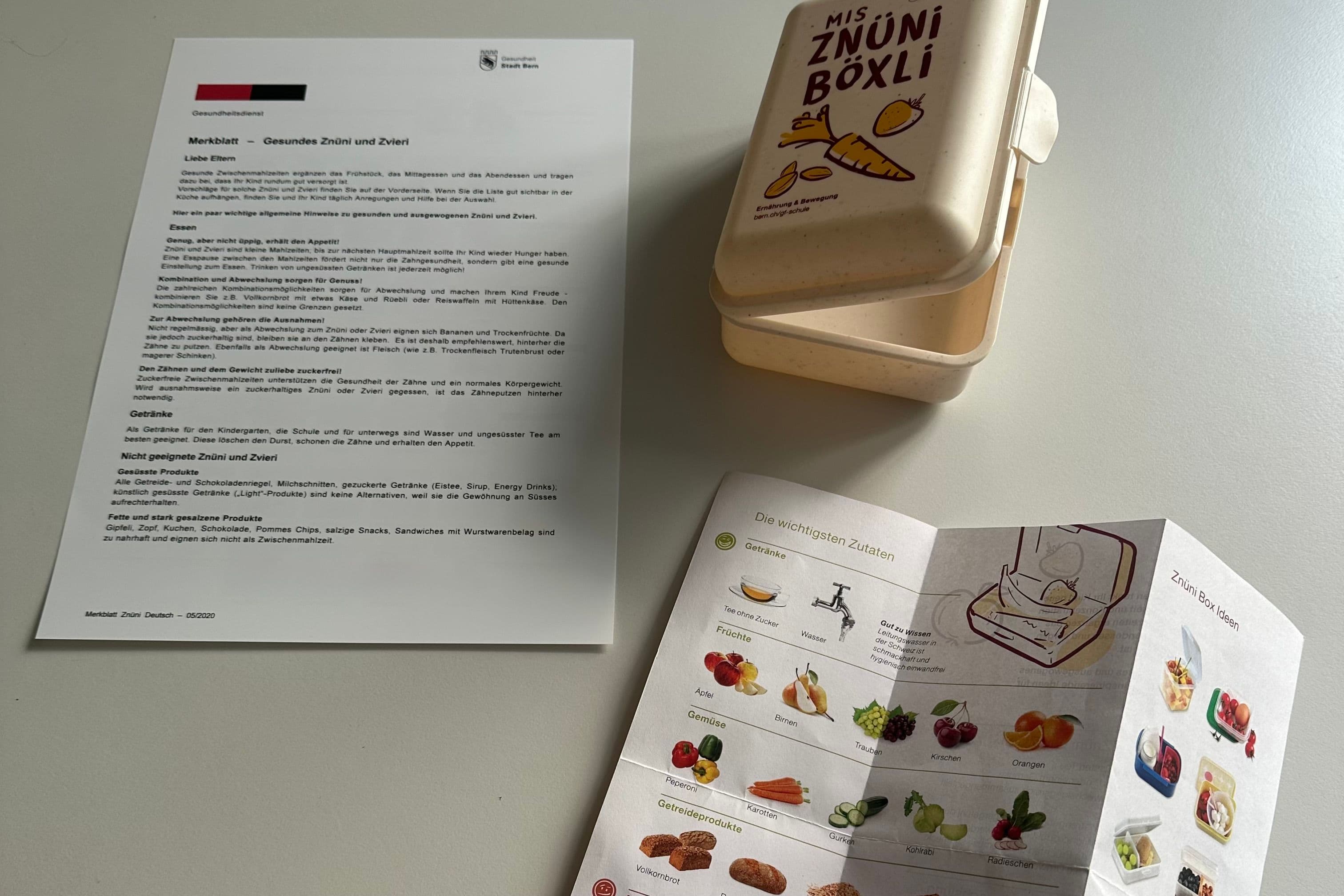 Znüni – Box, Ratschläge, Merkblatt